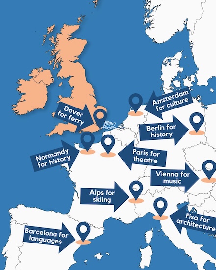 flight free schools destination map